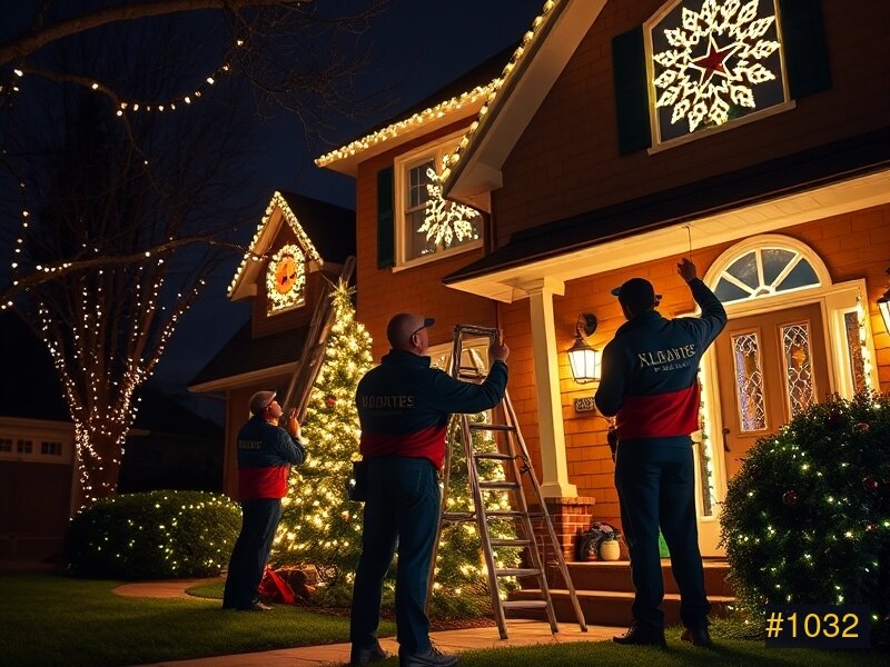 Holiday Lights Decor crew installing Christmas lights