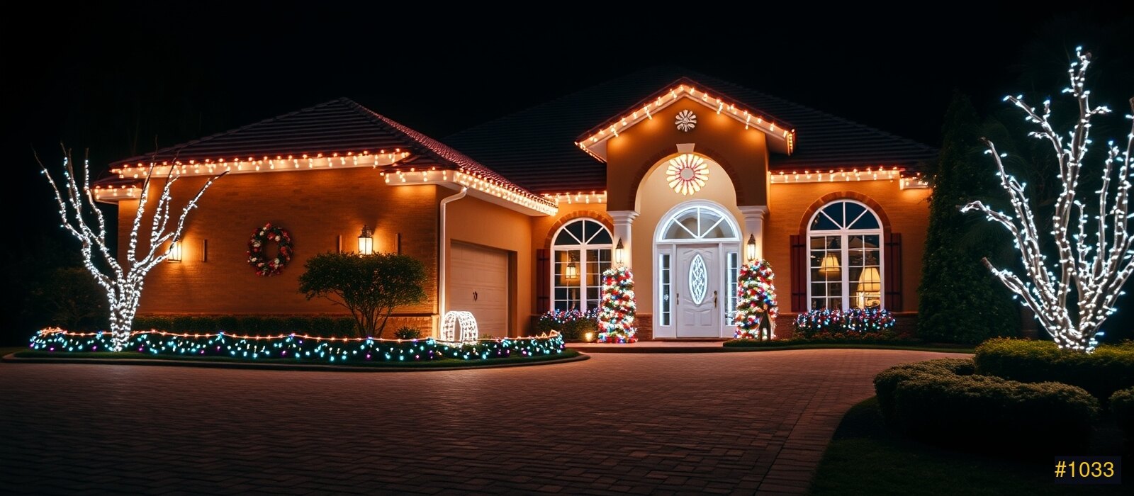 Festive home at night ready for the holidays